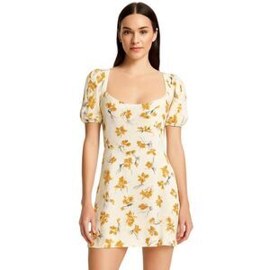 Reformation Size 10 Yellow Floral Short RTR Dress Sweetheart Neck Open Back